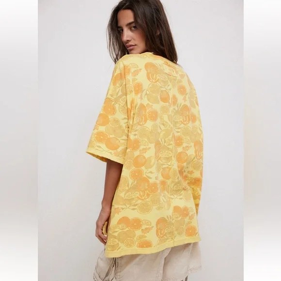 New With Tags Free People Devon Citris Combo Oversized Short Sleeve Tee Medium - Picture 2 of 4